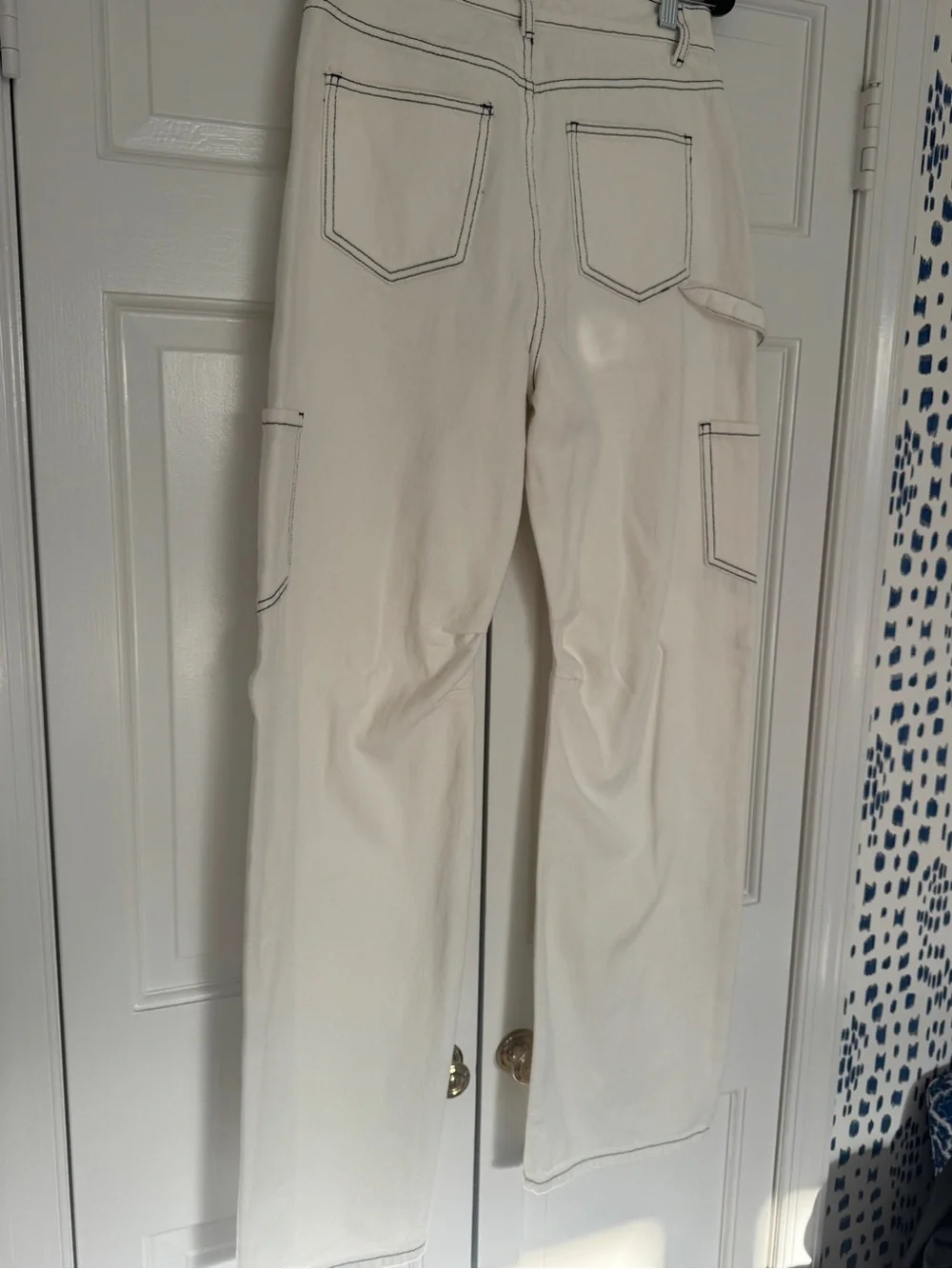 Lioness Cream Carpenter Cargo Pants with Dark Contrast Stitching - Picture 4 of 5